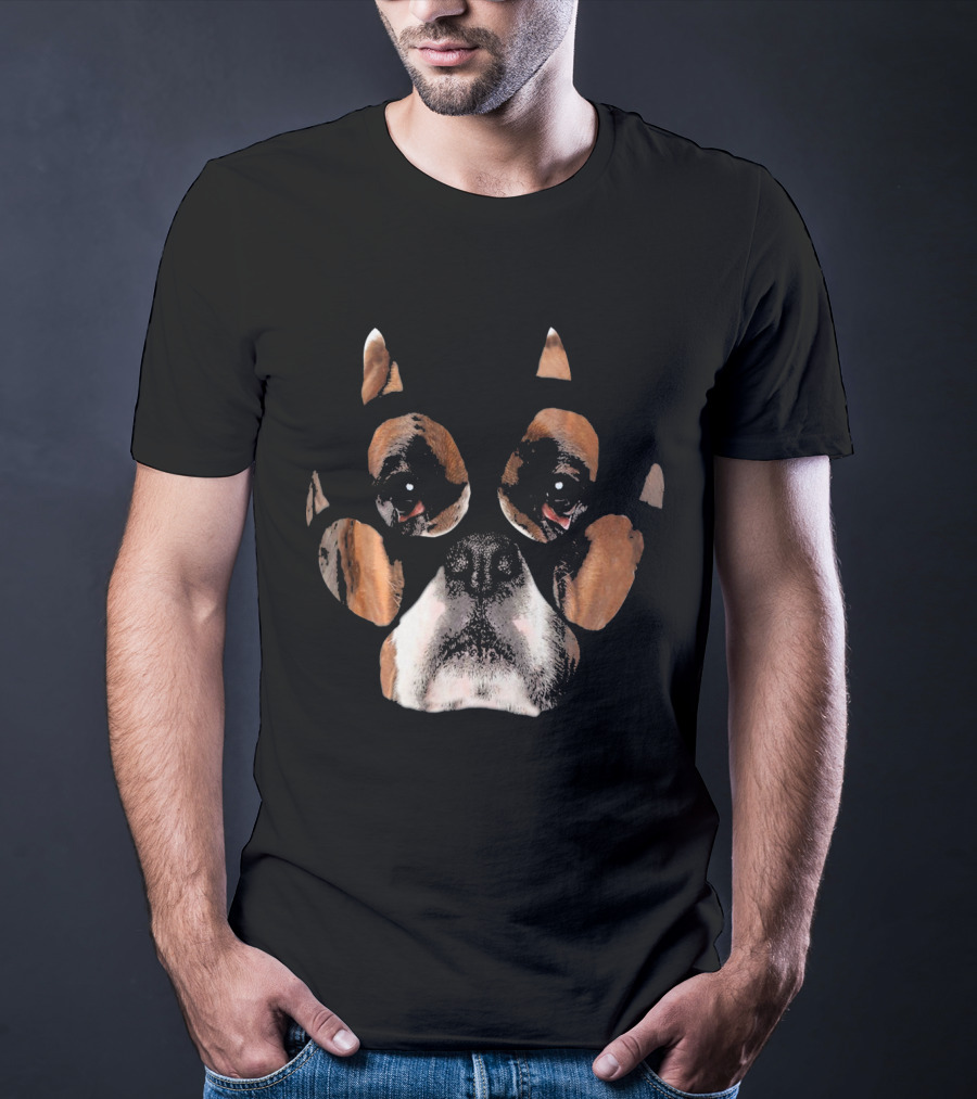 Boxer Dog Face Inside Paw Prints T-Shirt