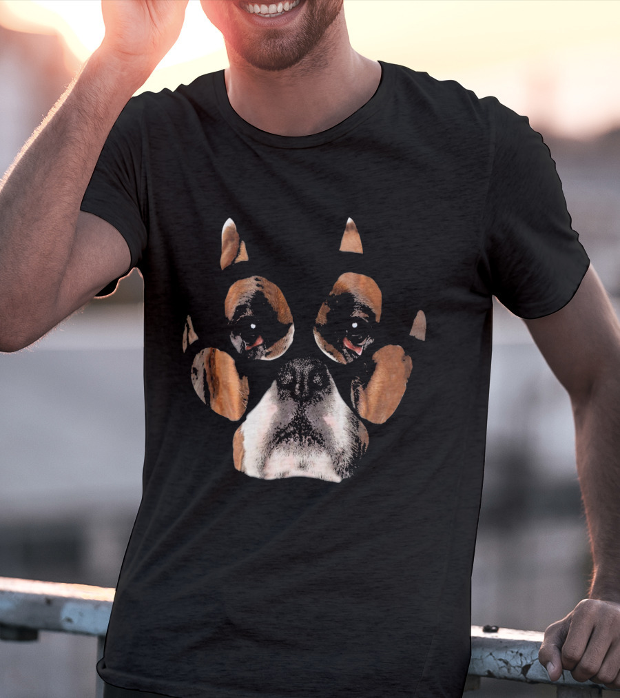 Boxer Dog Face Inside Paw Prints T-Shirt