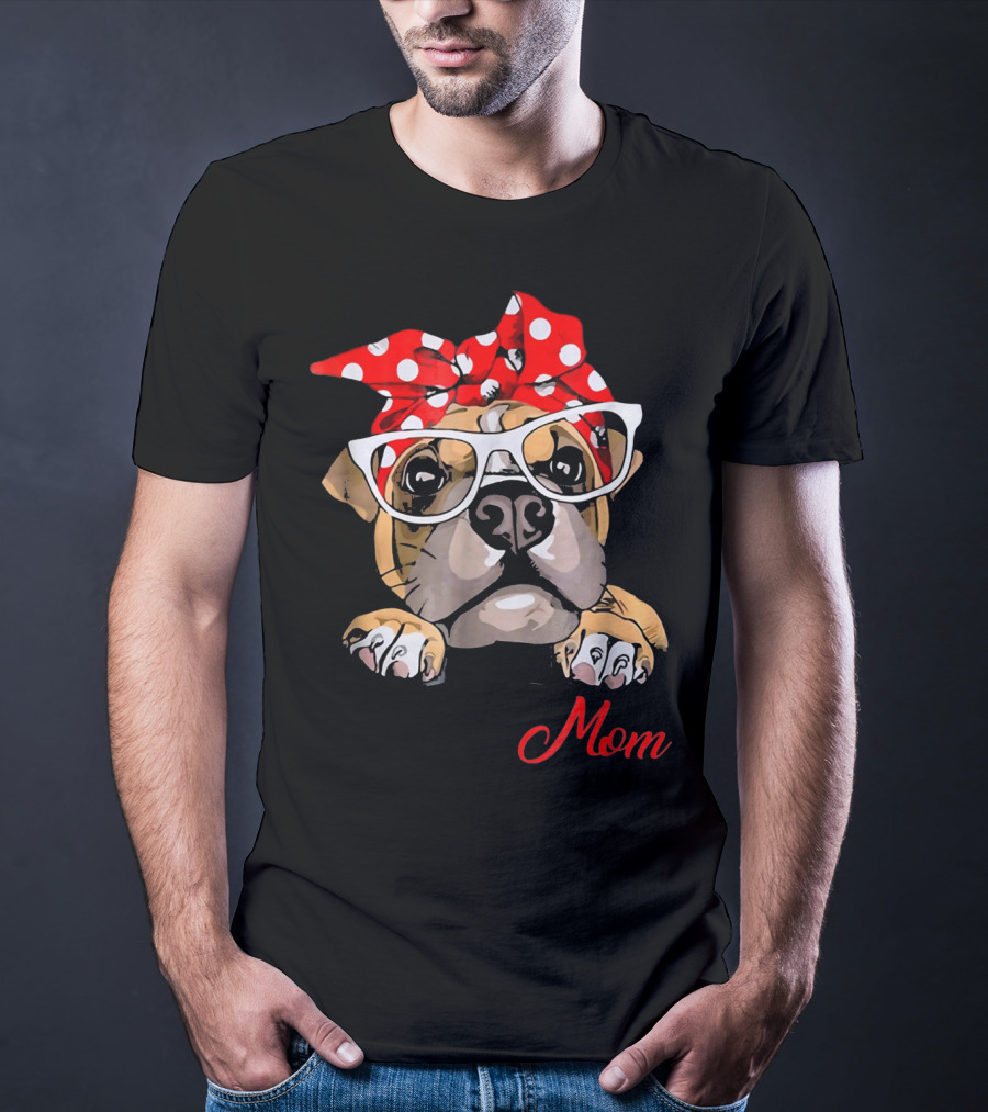Boxer Mom Dog With Polka Dot Headband And Glasses T-Shirt