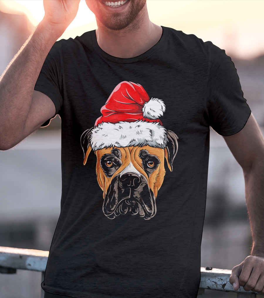 Boxer Dog Wearing Santa Hat T-Shirt