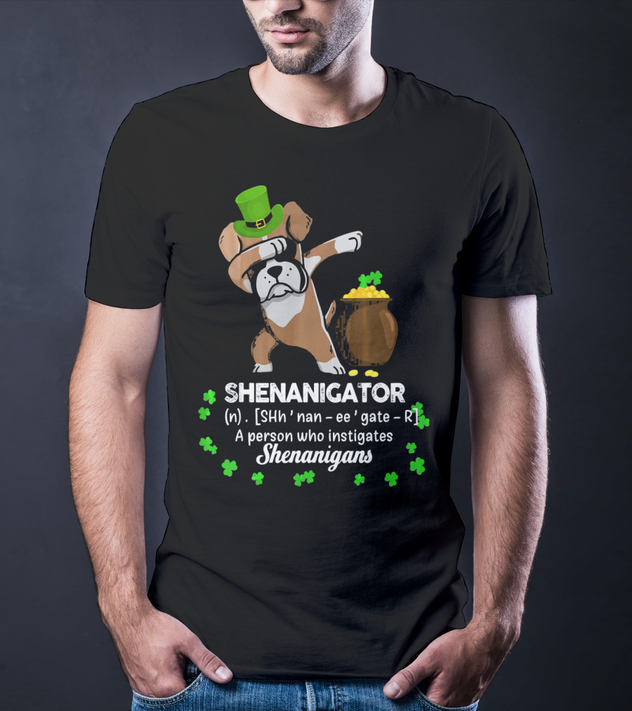 Shenanigator Boxer Dabbing St. Patrick's Day Shenanigans With Hat And Gold T-Shirt