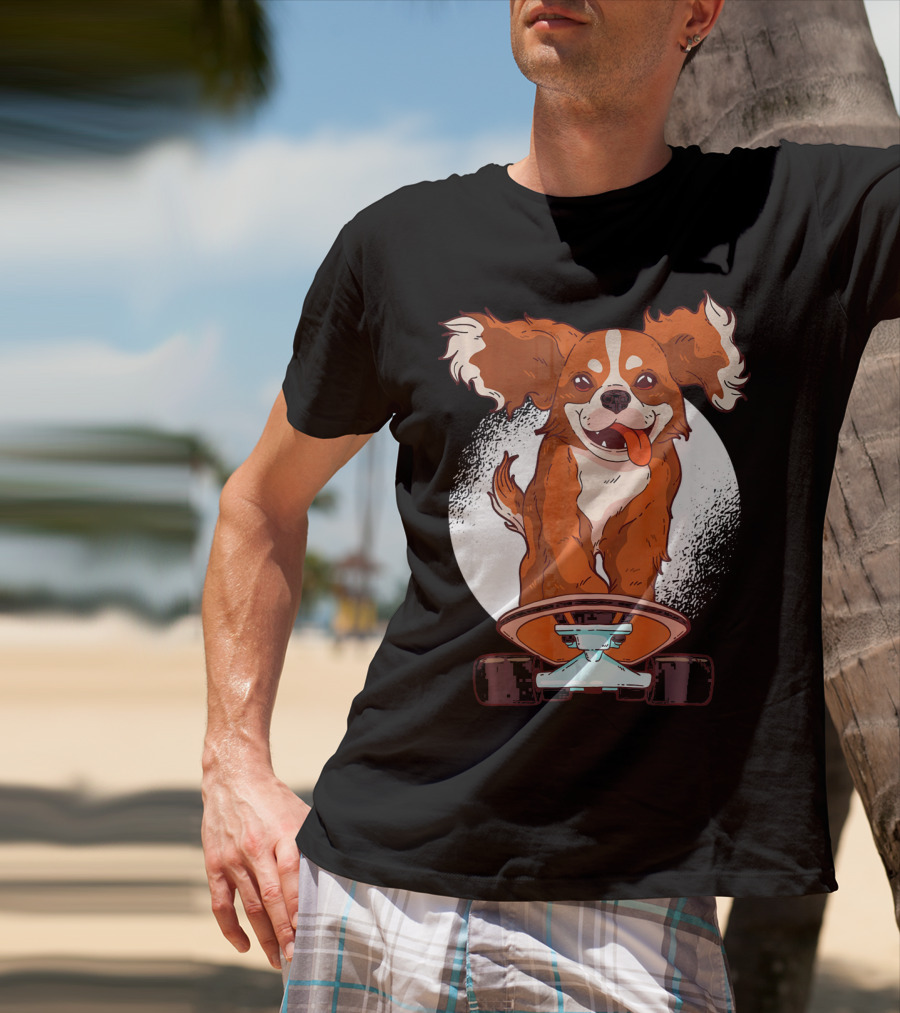 Cavalier Dog On Skateboard With Happy Expression And Energetic Pose T-Shirt