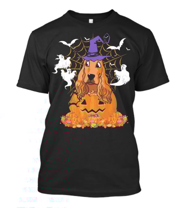 Cavalier King Charles Spaniel Halloween Pumpkin Ghosts And Witch Hat T-Shirt