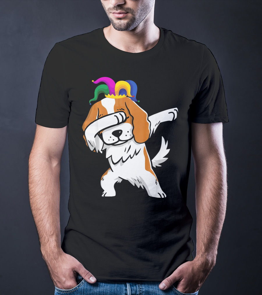 Cavalier King Charles Spaniel Dabbing Jester Hat Mardi Gras T-Shirt