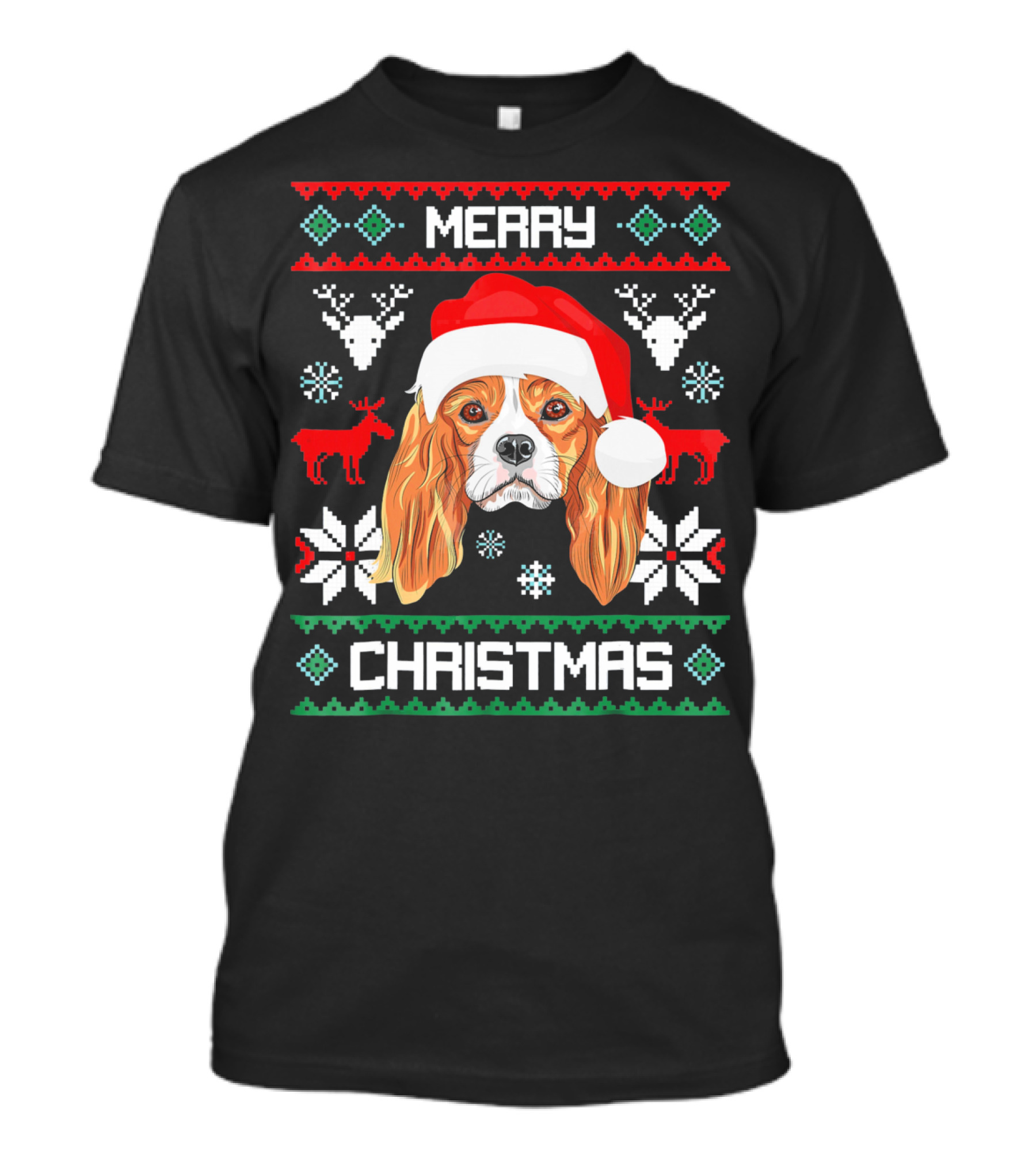 Merry Christmas Cavalier King Charles Spaniel Ugly Sweater Santa Hat T-Shirt