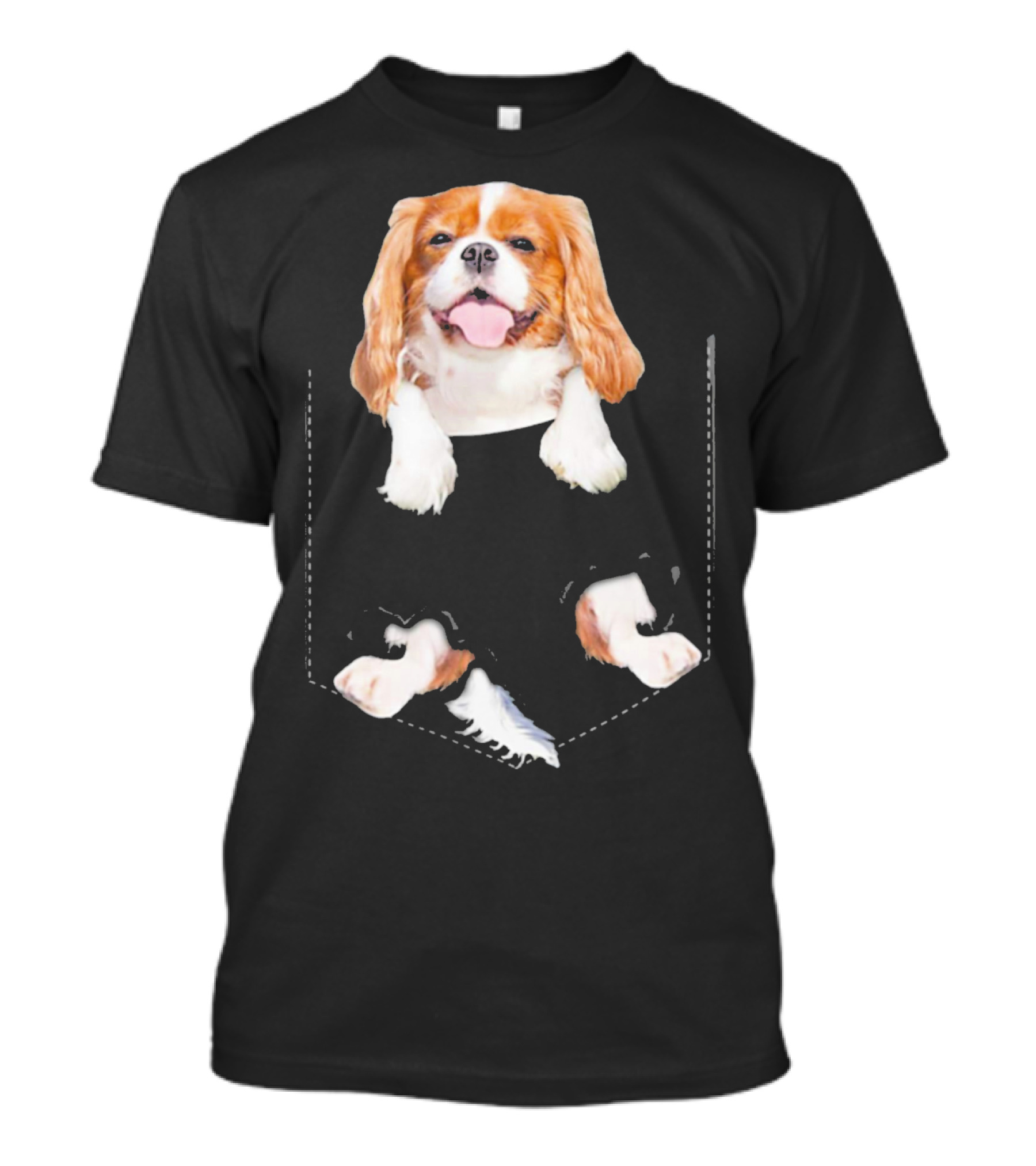 Cavalier King Charles Spaniel Puppy In Faux Pocket T-Shirt