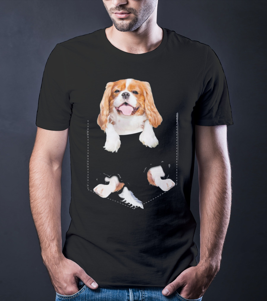 Cavalier King Charles Spaniel Puppy In Faux Pocket T-Shirt