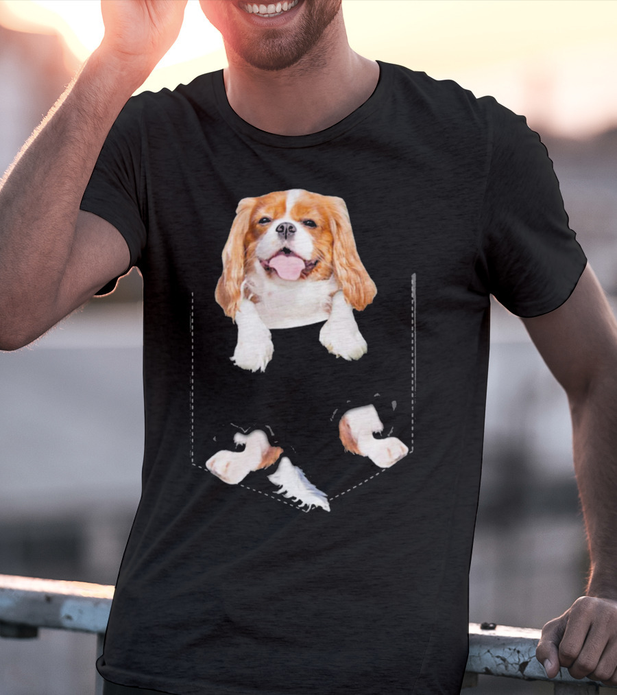 Cavalier King Charles Spaniel Puppy In Faux Pocket T-Shirt