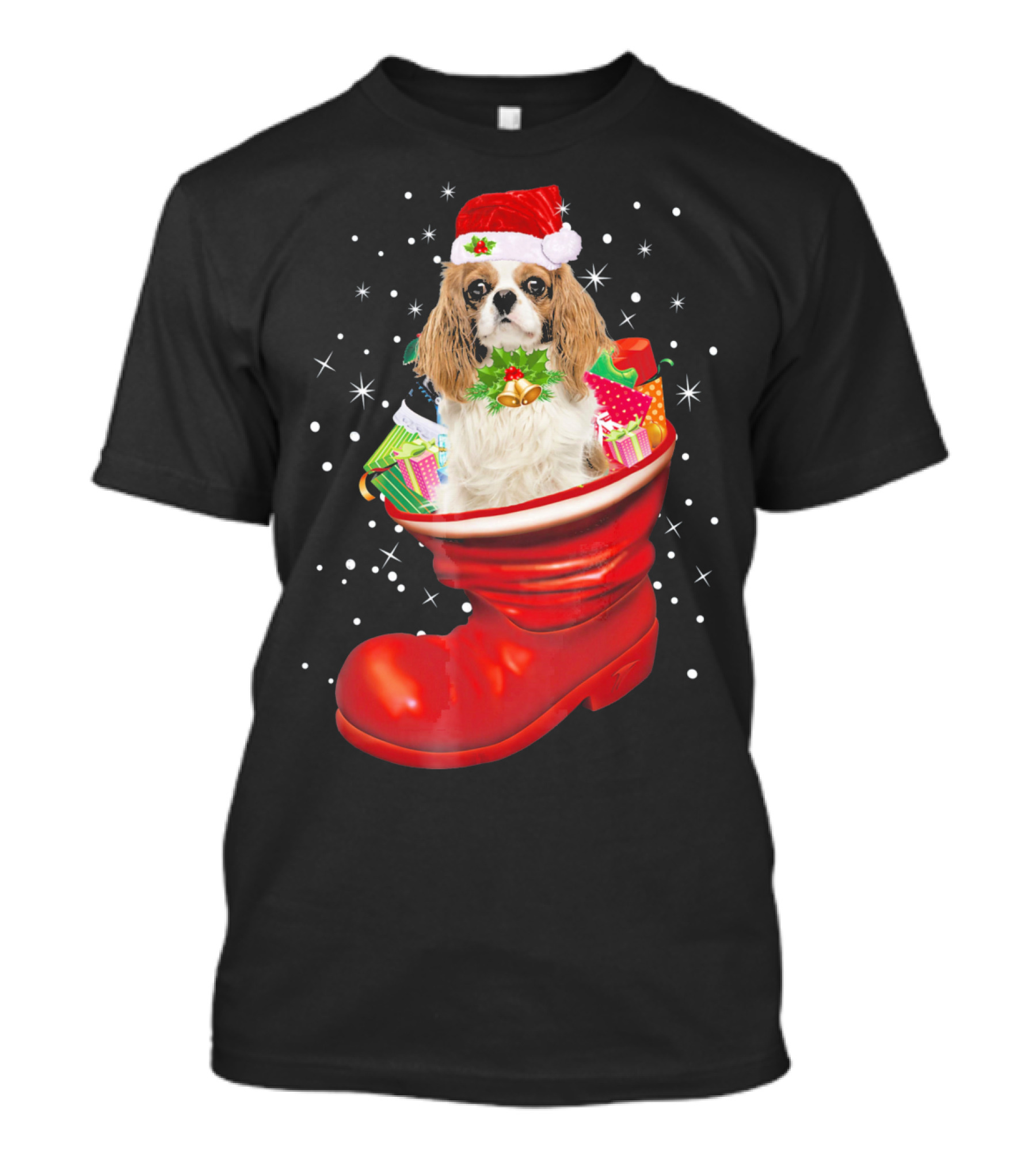 Cavalier King Christmas Dog In Festive Boot With Gifts T-Shirt