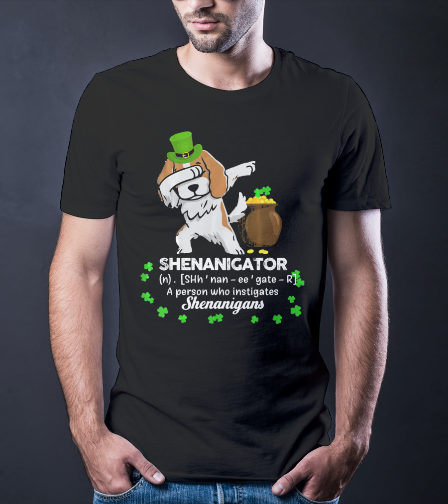 Shenanigator Cavalier King Dog With Green Hat And Pot Of Gold T-Shirt