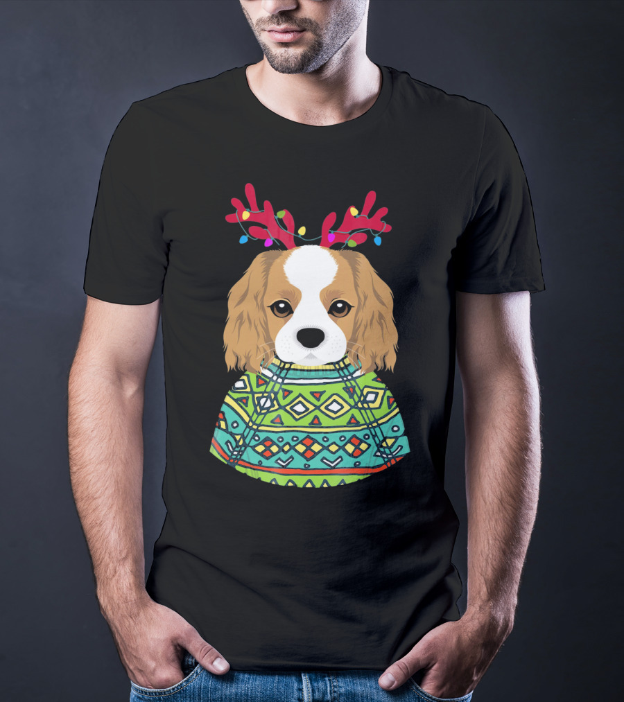 Cavalier Spaniel Reindeer Antlers Festive T-Shirt