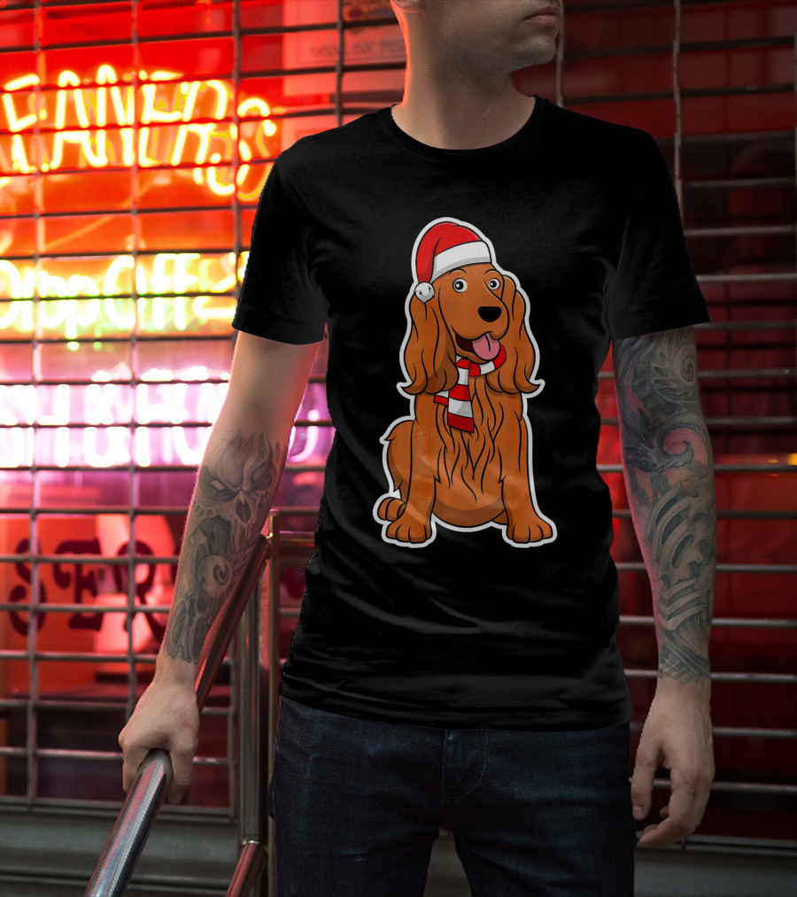 Cocker Spaniel Dog Puppy With Christmas Santa Hat And Scarf T-Shirt