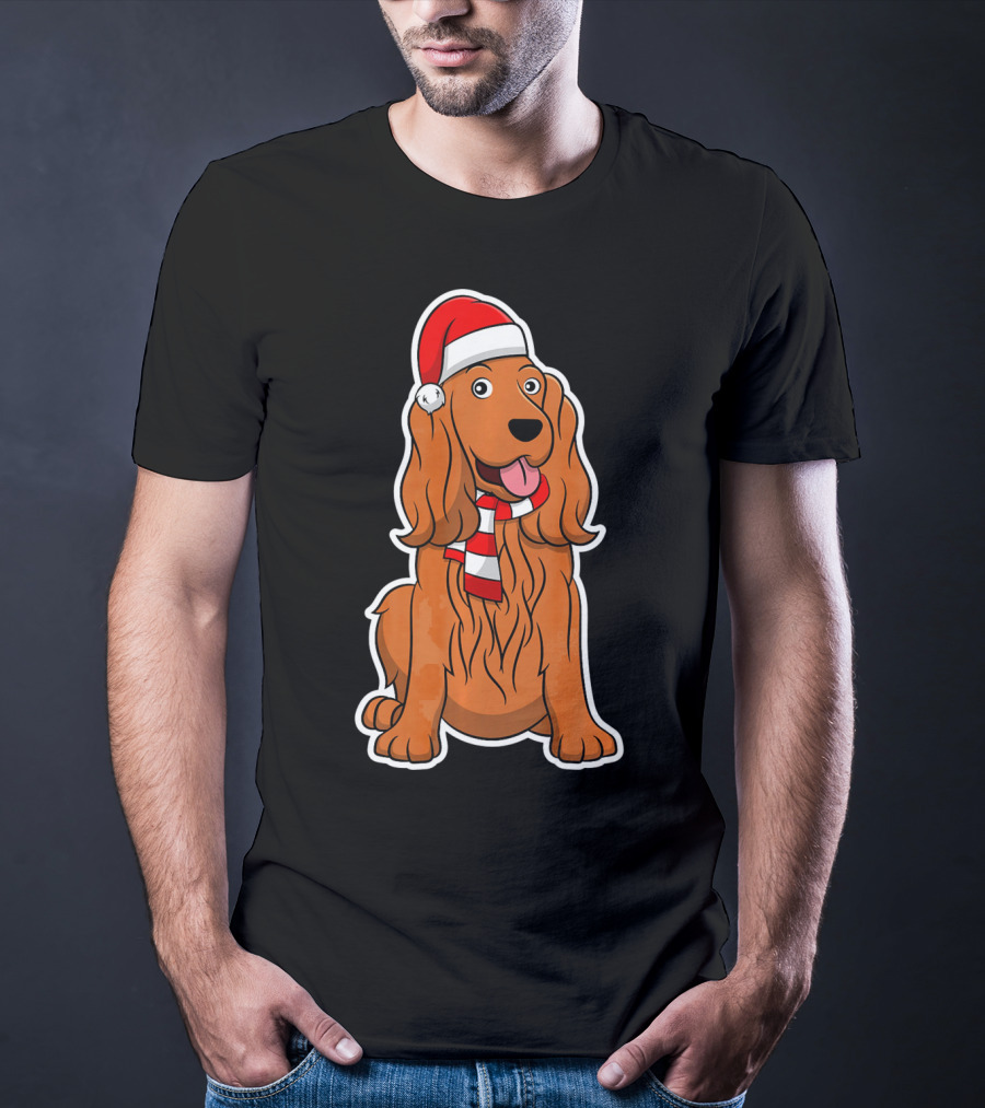 Cocker Spaniel Dog Puppy With Christmas Santa Hat And Scarf T-Shirt