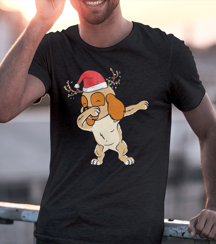 Christmas Cocker Spaniel Dabbing Reindeer Antlers Santa Hat T-Shirt
