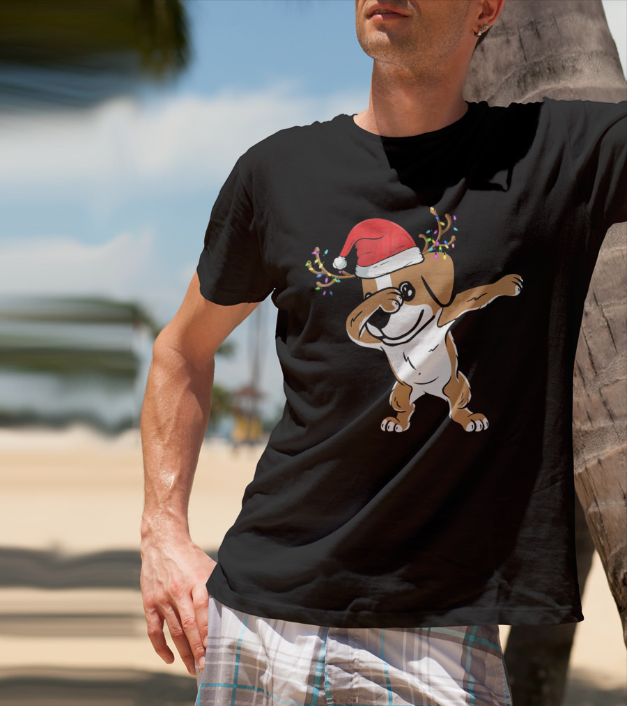 Christmas Jack Russell Terrier With Santa Hat And Reindeer Antlers Dabbing Dab T-Shirt