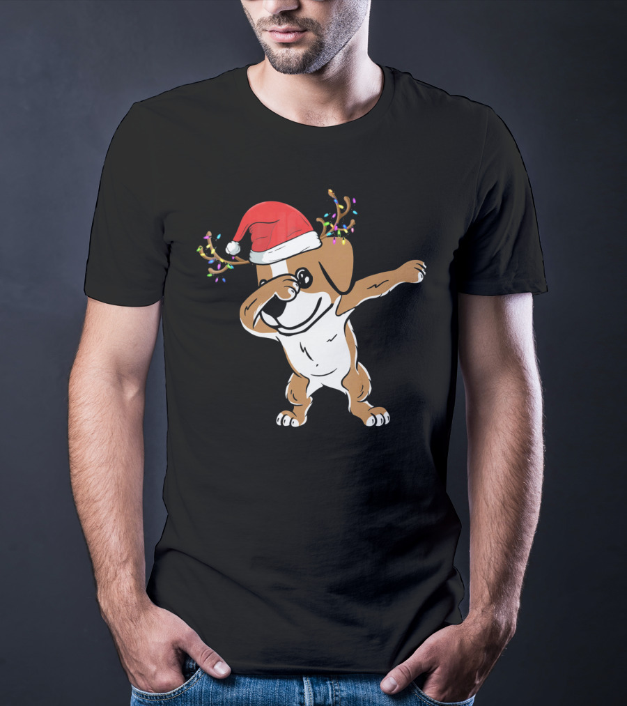 Christmas Jack Russell Terrier With Santa Hat And Reindeer Antlers Dabbing Dab T-Shirt