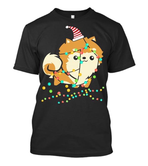 Christmas Lights Pomeranian Santa Hat T-Shirt
