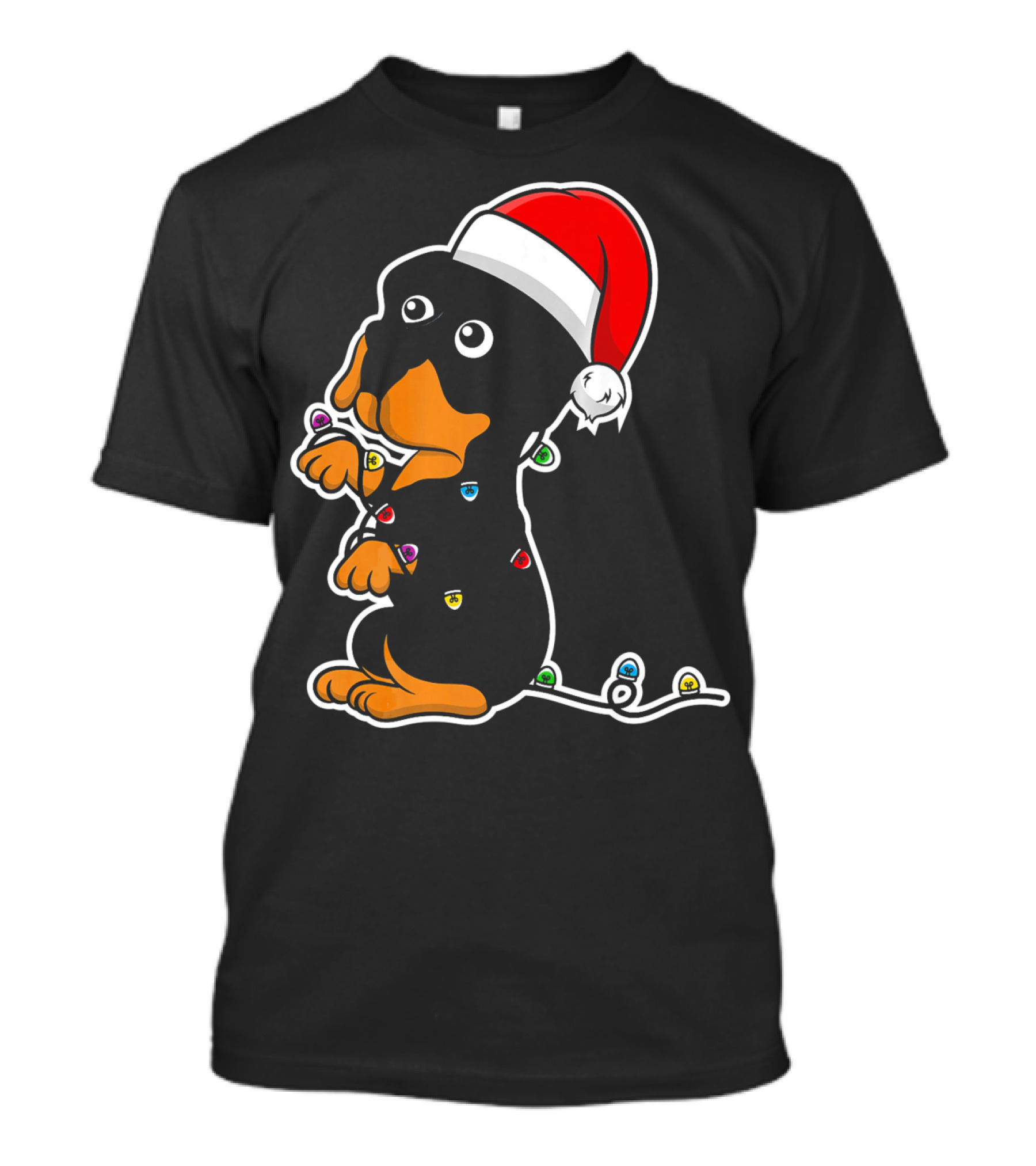 Christmas Rottweiler Puppy Santa Hat Lights T-Shirt