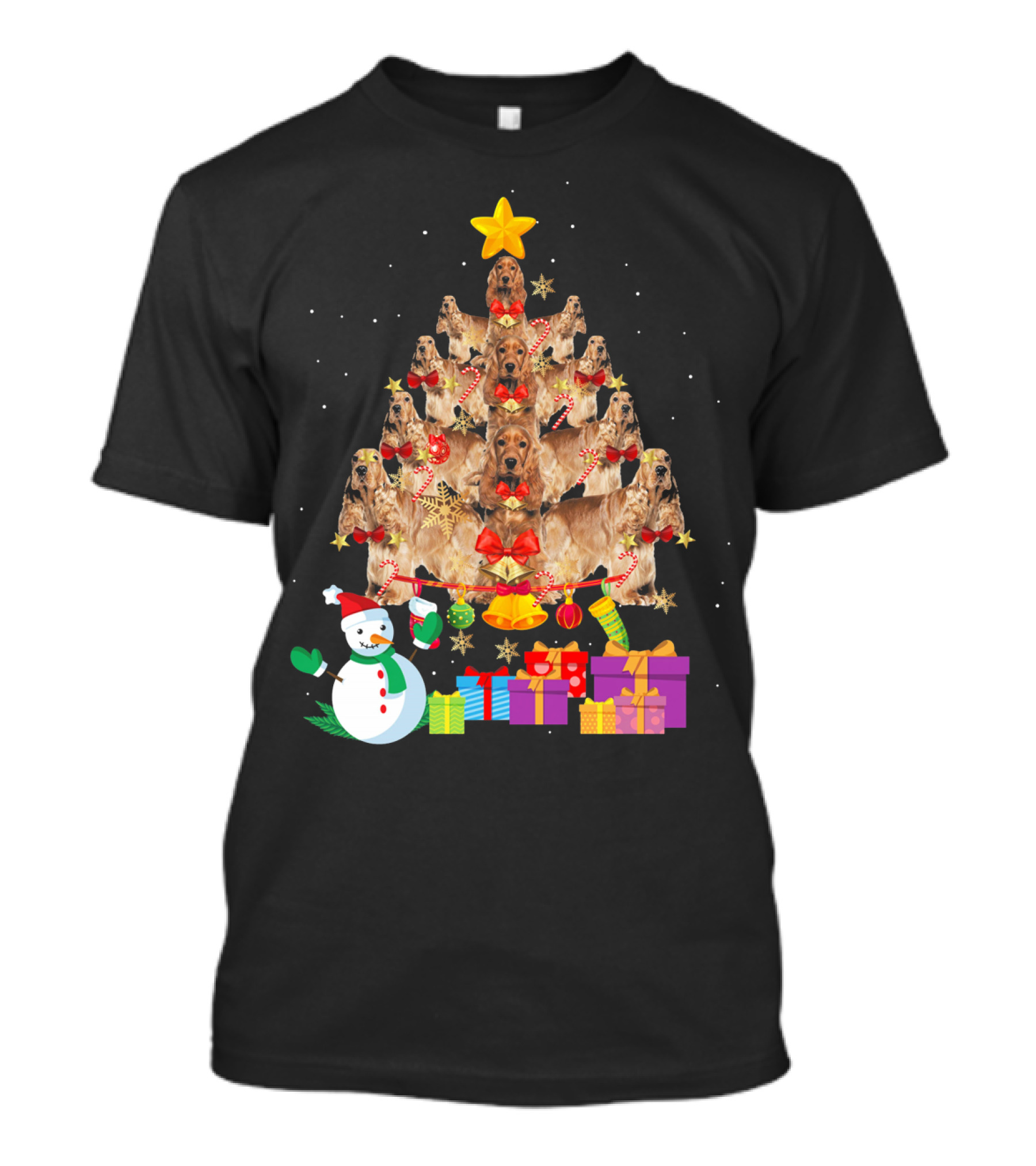 Cocker Spaniel Christmas Tree With Star Snowman And Presents T-Shirt
