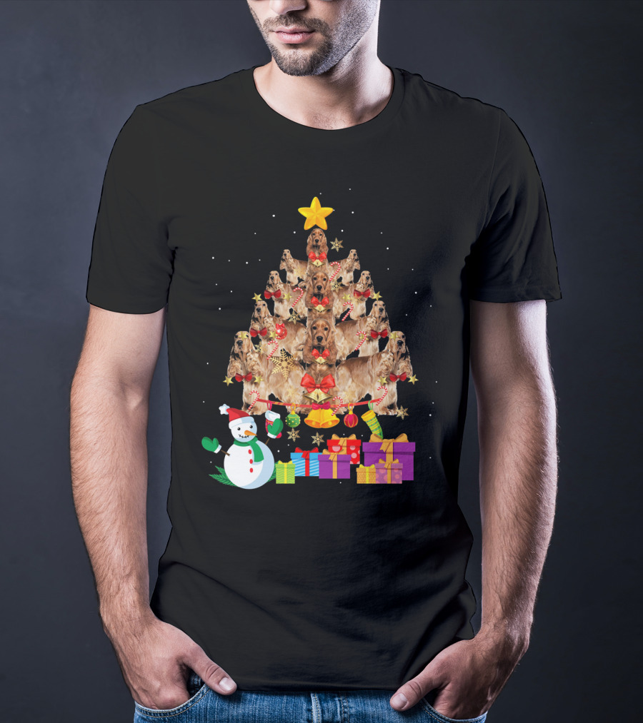 Cocker Spaniel Christmas Tree With Star Snowman And Presents T-Shirt