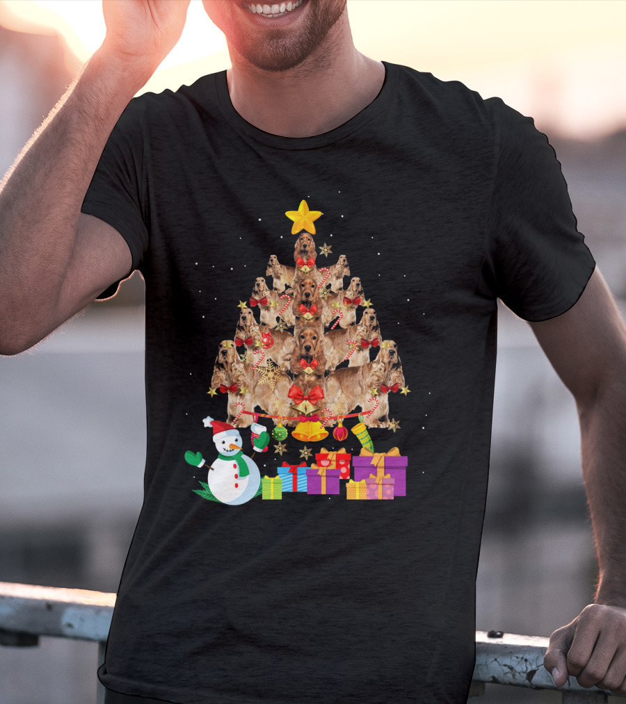 Cocker Spaniel Christmas Tree With Star Snowman And Presents T-Shirt