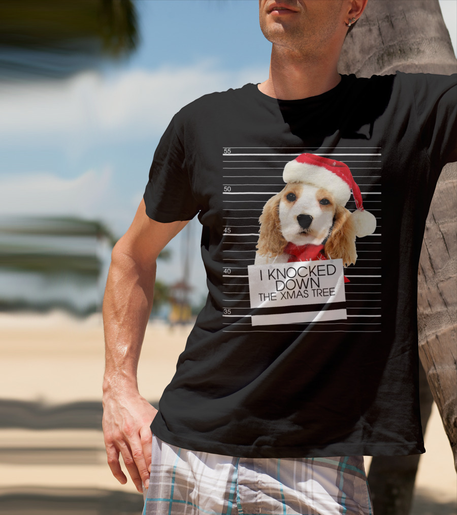 Cocker Spaniel Dog In Santa Hat Knocked Down The Xmas Tree T-Shirt