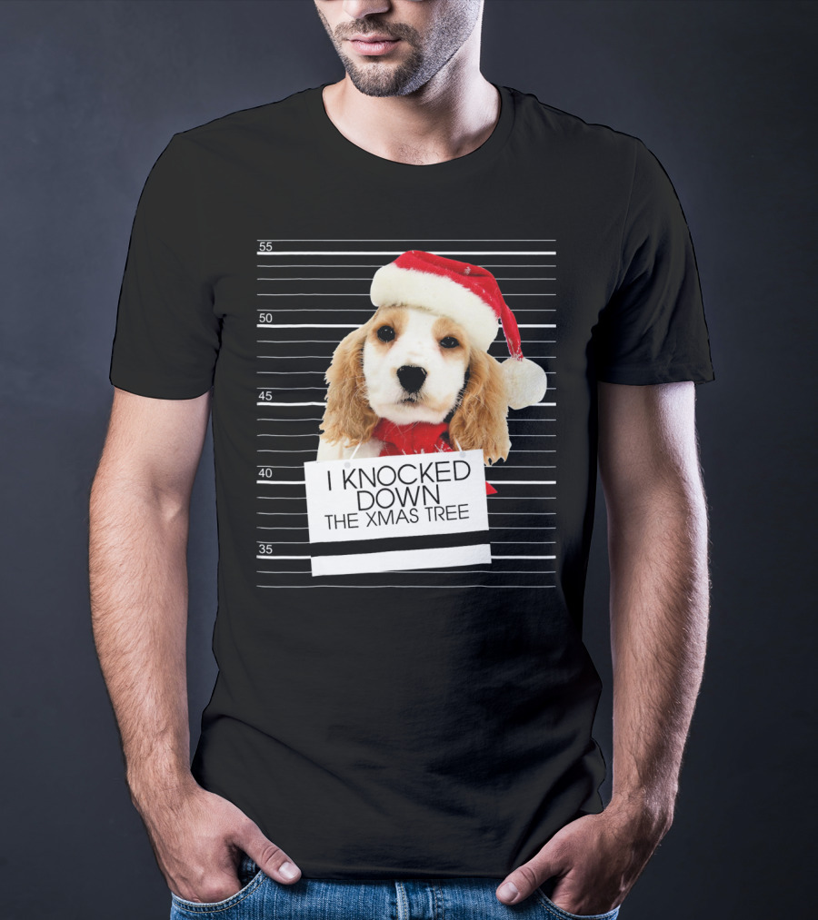 Cocker Spaniel Dog In Santa Hat Knocked Down The Xmas Tree T-Shirt