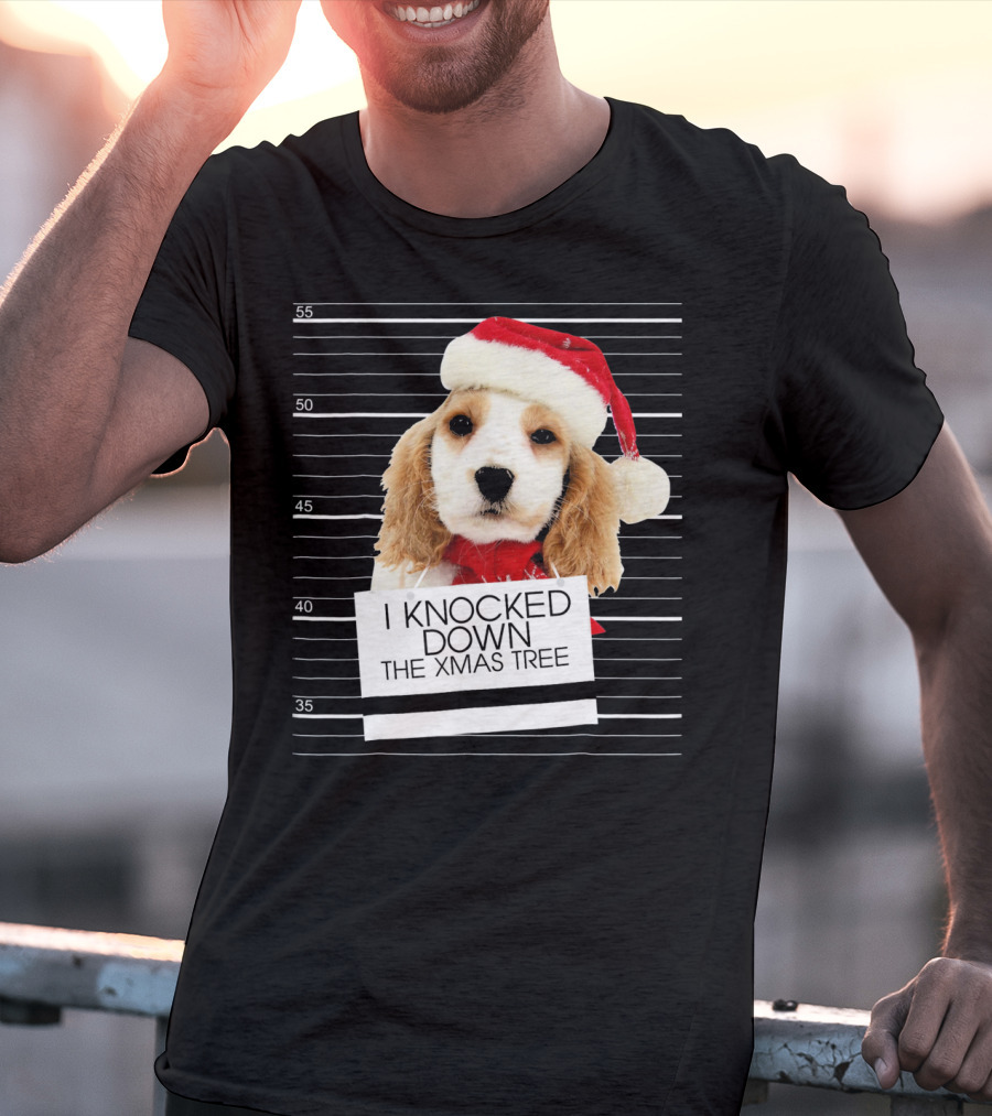 Cocker Spaniel Dog In Santa Hat Knocked Down The Xmas Tree T-Shirt