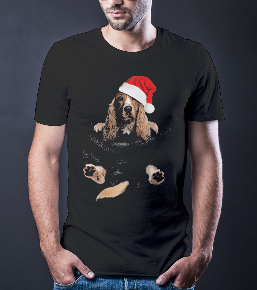 Cocker Spaniel Christmas Santa Hat In Pocket T-Shirt
