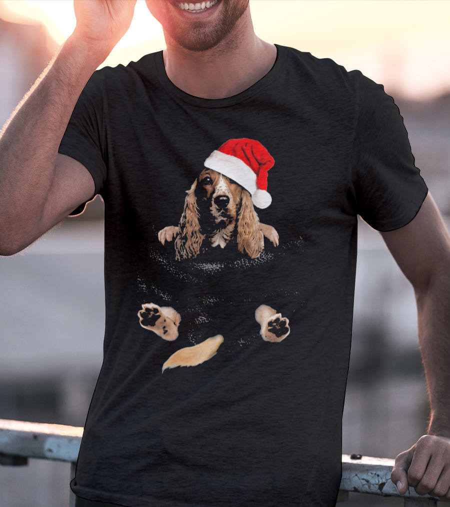 Cocker Spaniel Christmas Santa Hat In Pocket T-Shirt