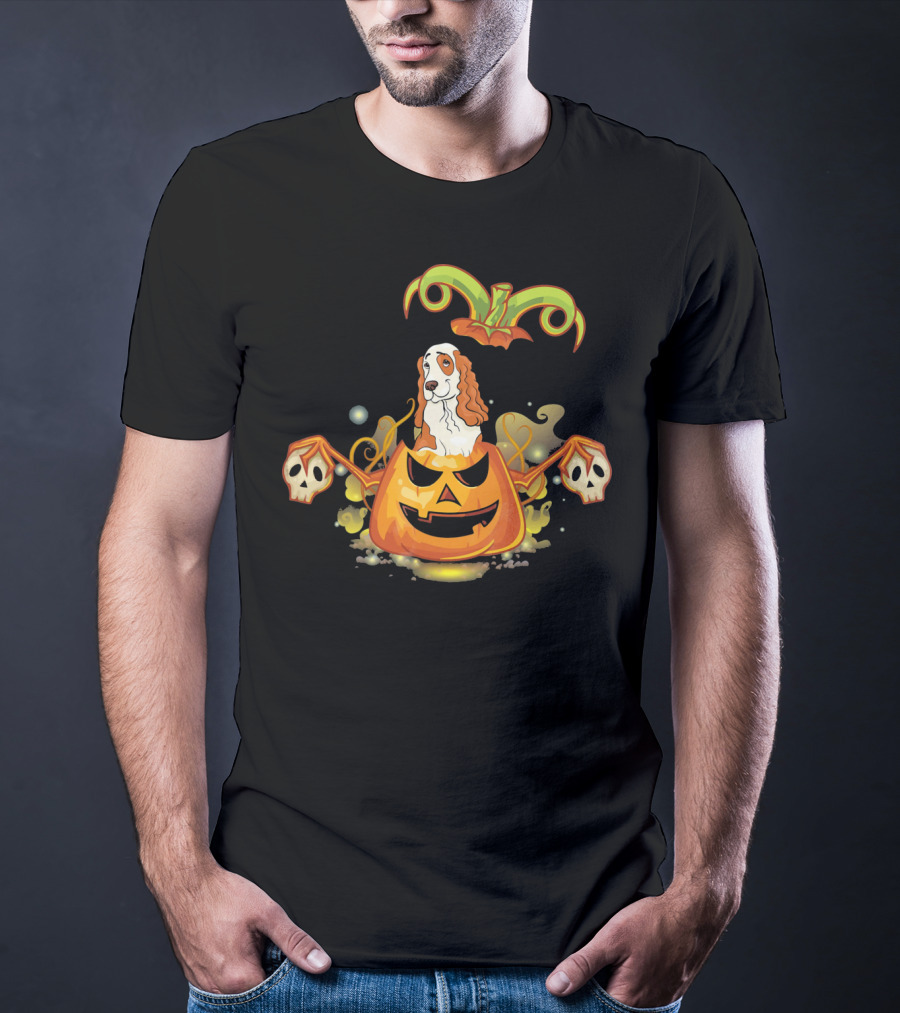 Cocker Spaniel Dog Halloween Pumpkin With Skulls T-Shirt