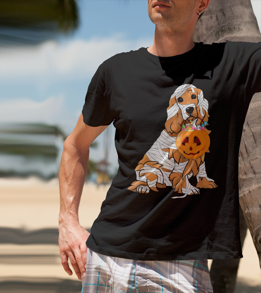Cocker Spaniel Halloween Mummy Pumpkin Bucket T-Shirt