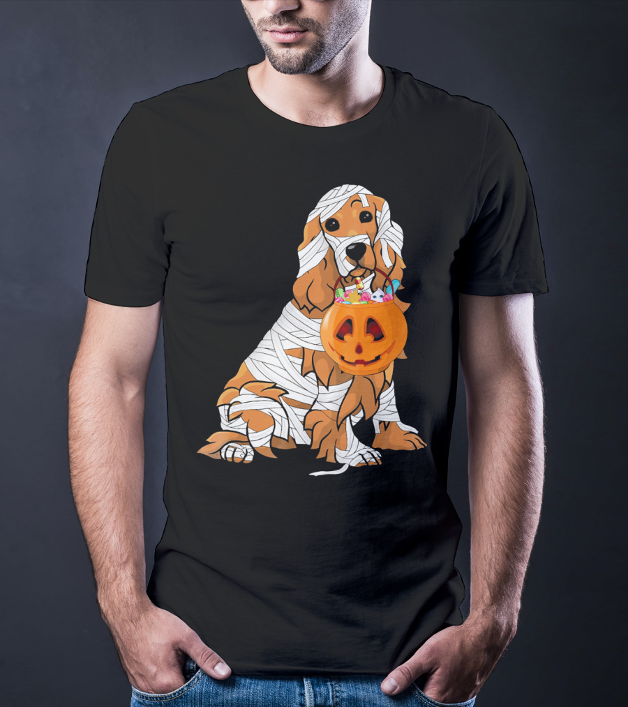 Cocker Spaniel Halloween Mummy Pumpkin Bucket T-Shirt