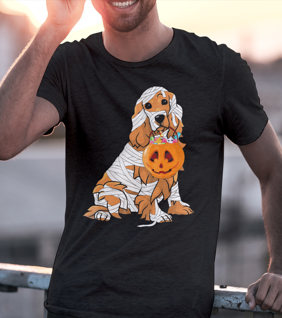 Cocker Spaniel Halloween Mummy Pumpkin Bucket T-Shirt