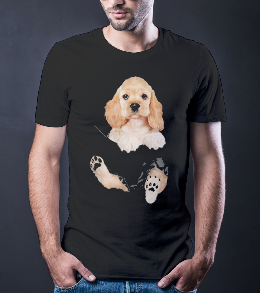Cocker Spaniel Puppy With Paws Peeking From Pocket T-Shirt