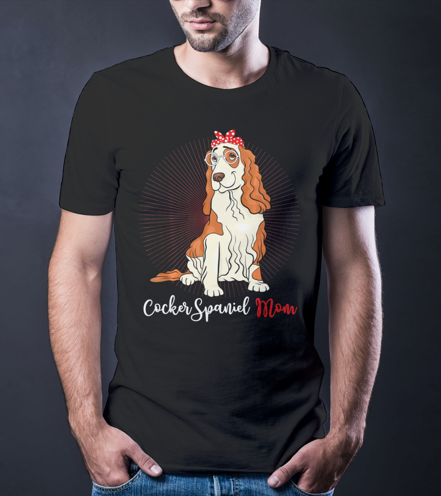 Cocker Spaniel Mom With Glasses And Red Polka Dot Bandana T-Shirt