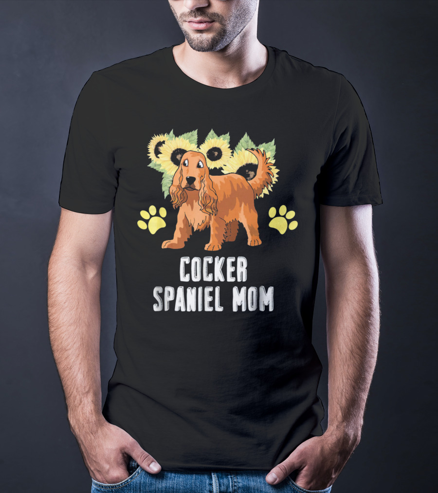 Cocker Spaniel Mom Sunflower Paw Prints T-Shirt
