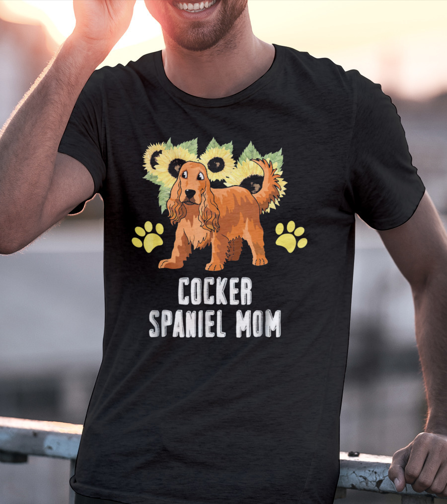 Cocker Spaniel Mom Sunflower Paw Prints T-Shirt