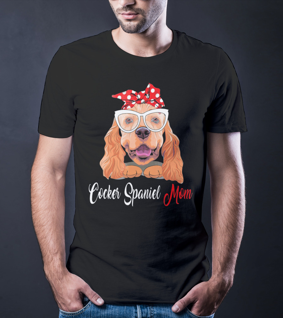 Cocker Spaniel Mom With Polka Dot Bandana And Glasses T-Shirt