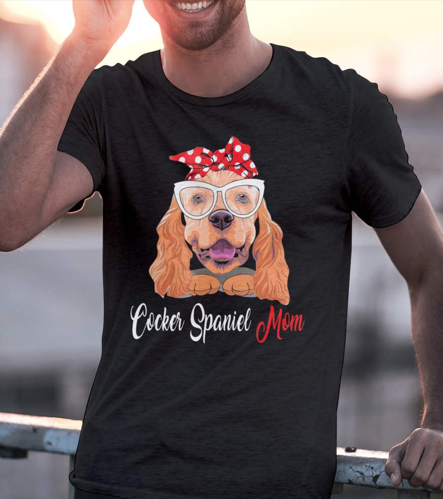 Cocker Spaniel Mom With Polka Dot Bandana And Glasses T-Shirt