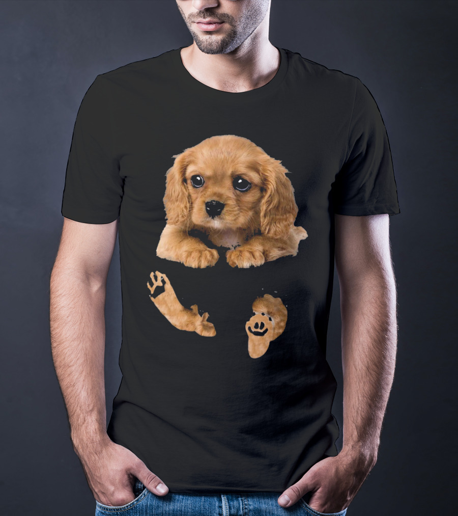 Cocker Spaniel Puppy In Pocket With Paw Prints T-Shirt