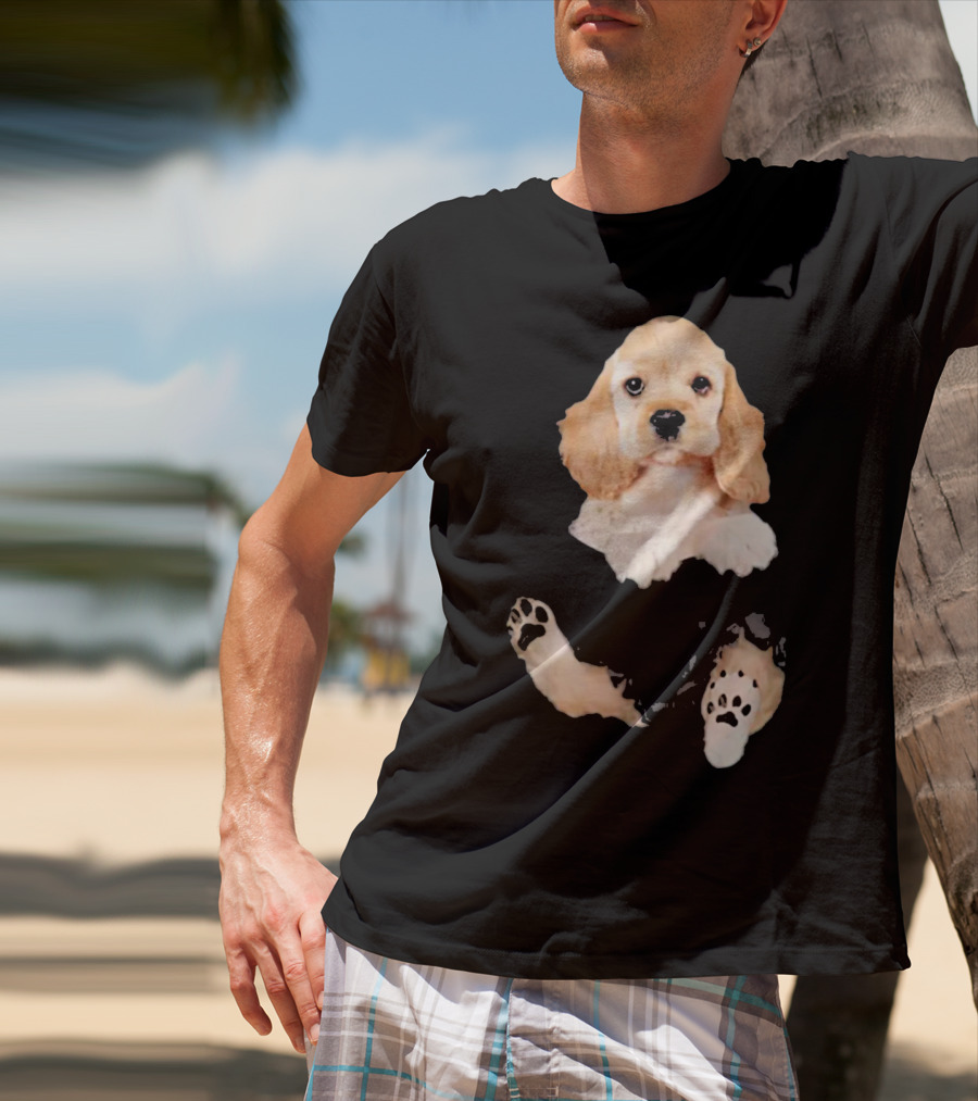 Cocker Spaniel Pocket Dog Lover Puppy Face Paw Prints T-Shirt