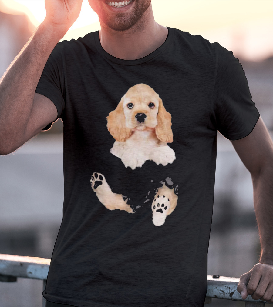 Cocker Spaniel Pocket Dog Lover Puppy Face Paw Prints T-Shirt