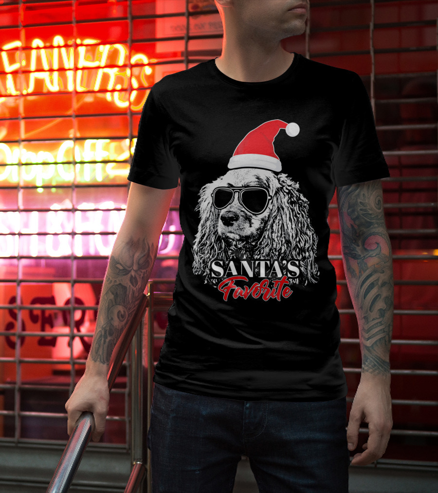 Cocker Spaniel Santa's Favorite Christmas Hat Sunglasses T-Shirt