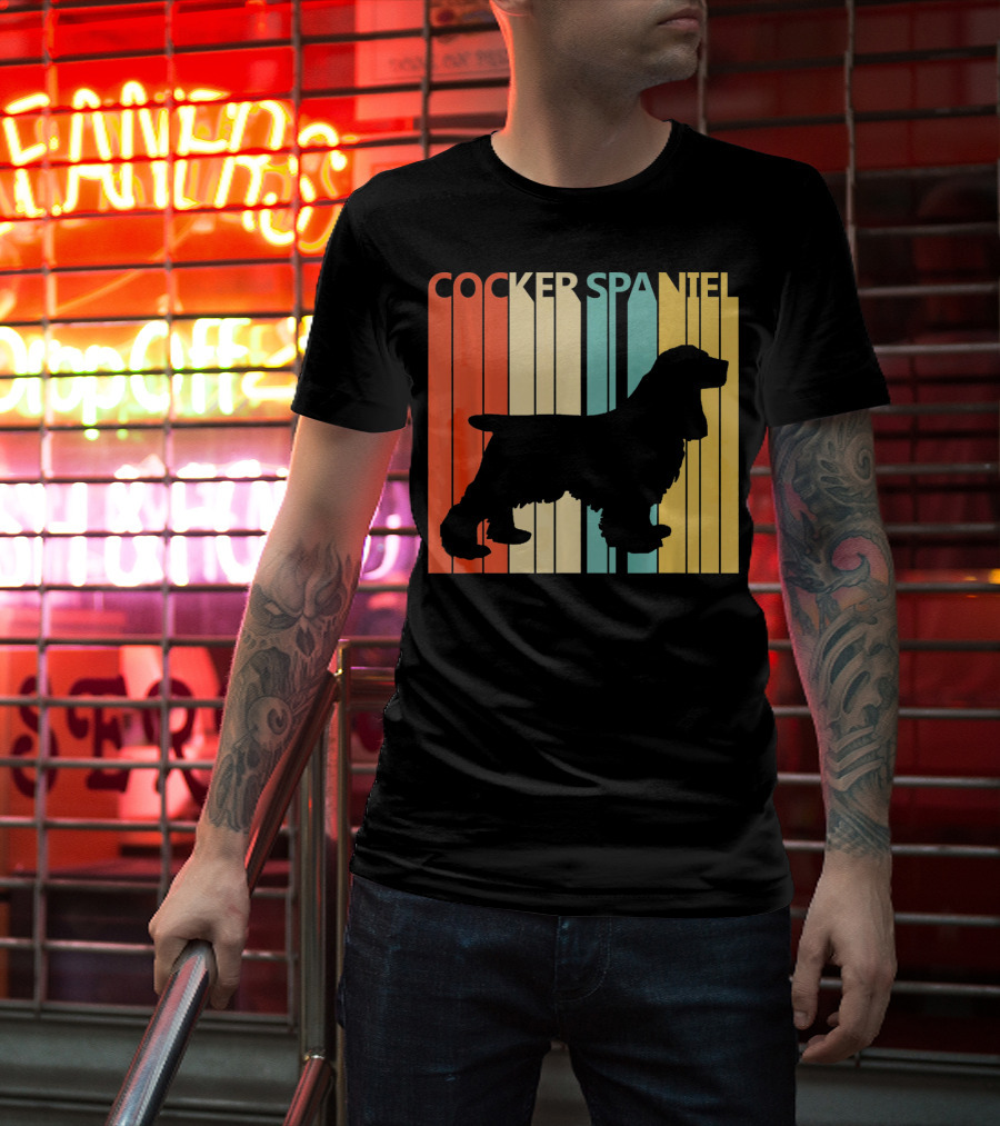 Cocker Spaniel Silhouette Retro Colors For Dog Dad T-Shirt