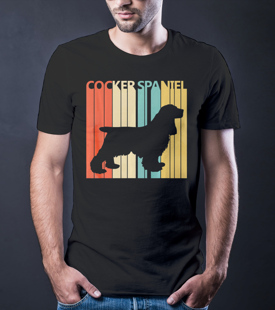 Cocker Spaniel Silhouette Retro Colors For Dog Dad T-Shirt