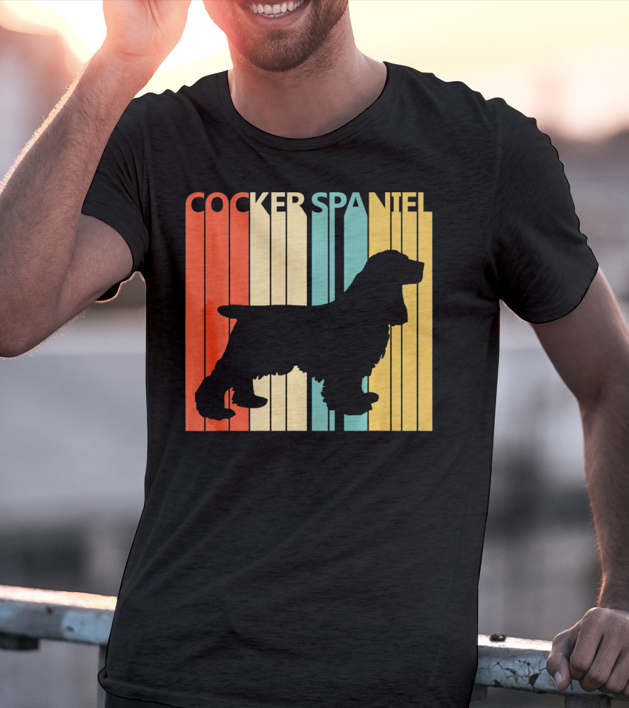Cocker Spaniel Silhouette Retro Colors For Dog Dad T-Shirt