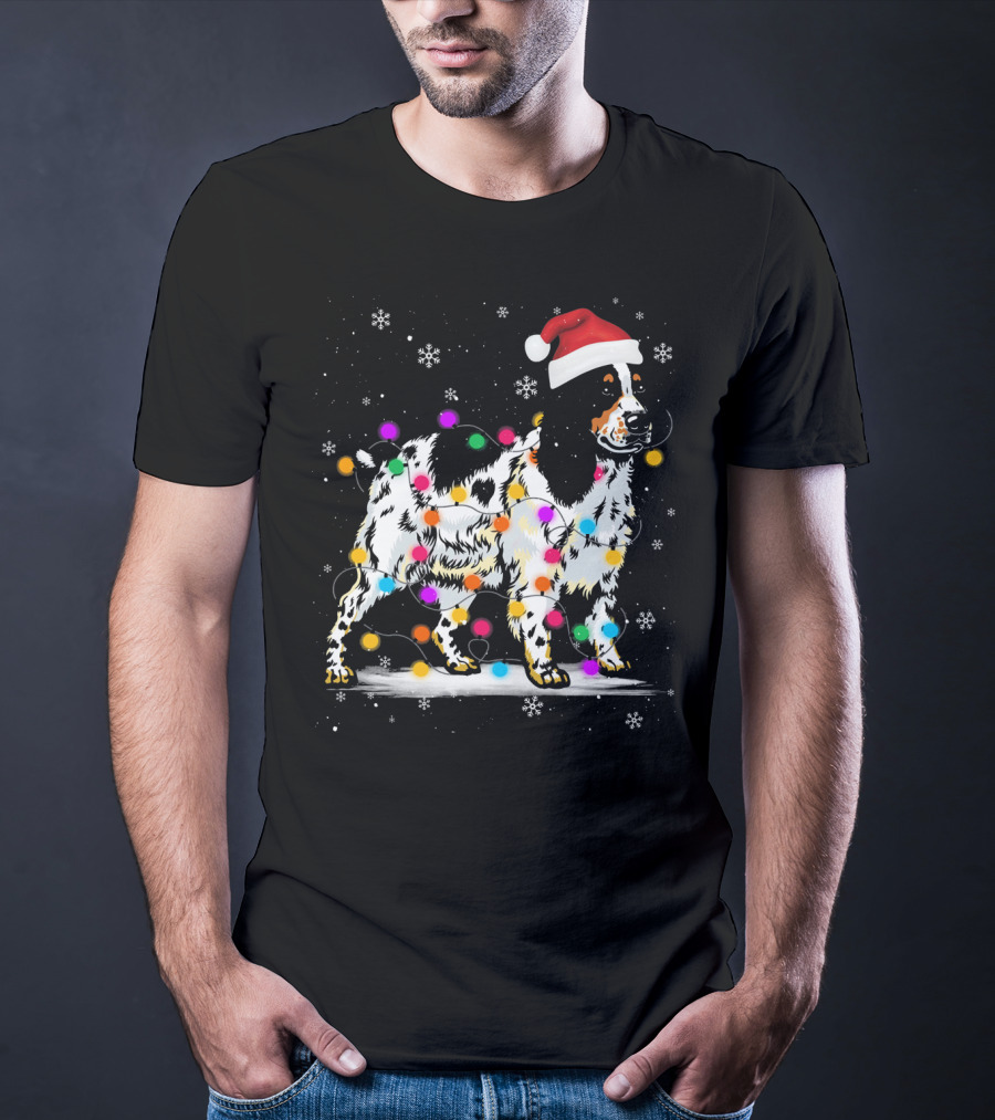 Cocker Spaniel Santa Hat Christmas Lights Snowflakes T-Shirt