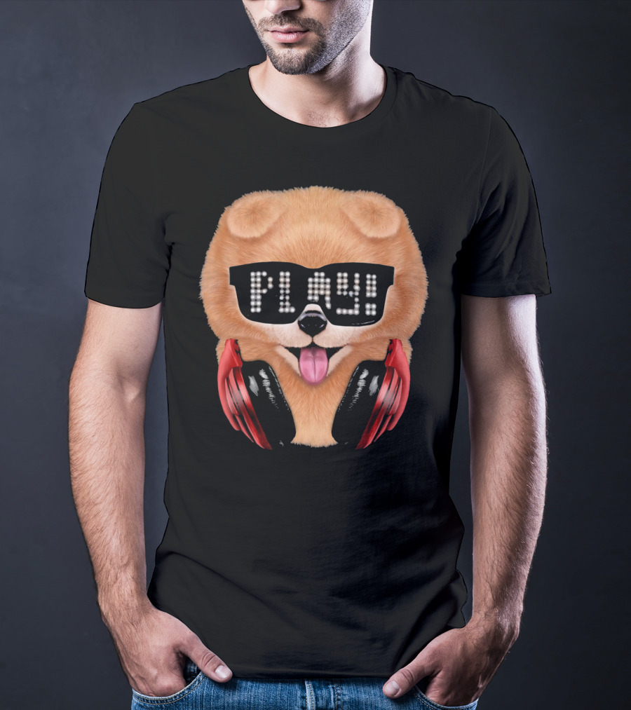 Cream Pomeranian Dog DJ In Sunglass With Play Headphones T-Shirt