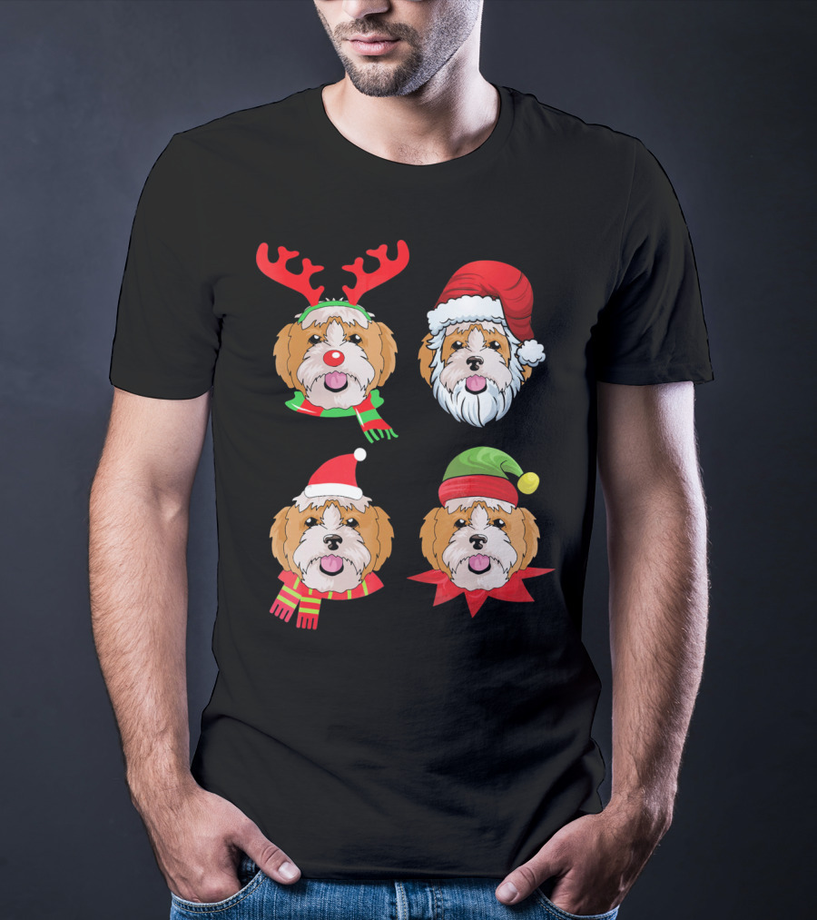 Cute Shih Tzu Christmas Santa Dog Reindeer Holiday Hats T-Shirt